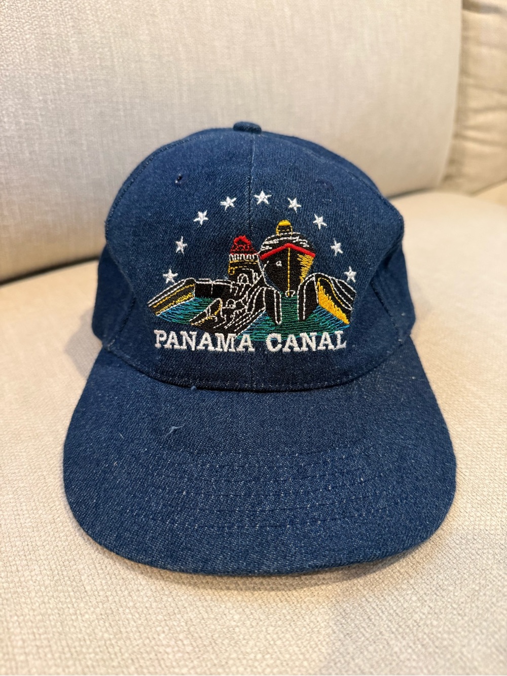 VIntage Denim Dad Cap - Embroidered Panama Canal Logo